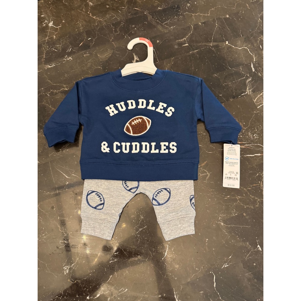 NB Cat & Jack Baby Boys Huddles & Cuddles Football Sweatshirt and Joggers Set